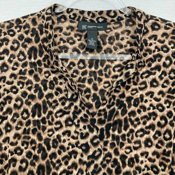 INC International Concepts Brown Leopard Print Stretch Short Sleeve Top 1X - Picture 3 of 9